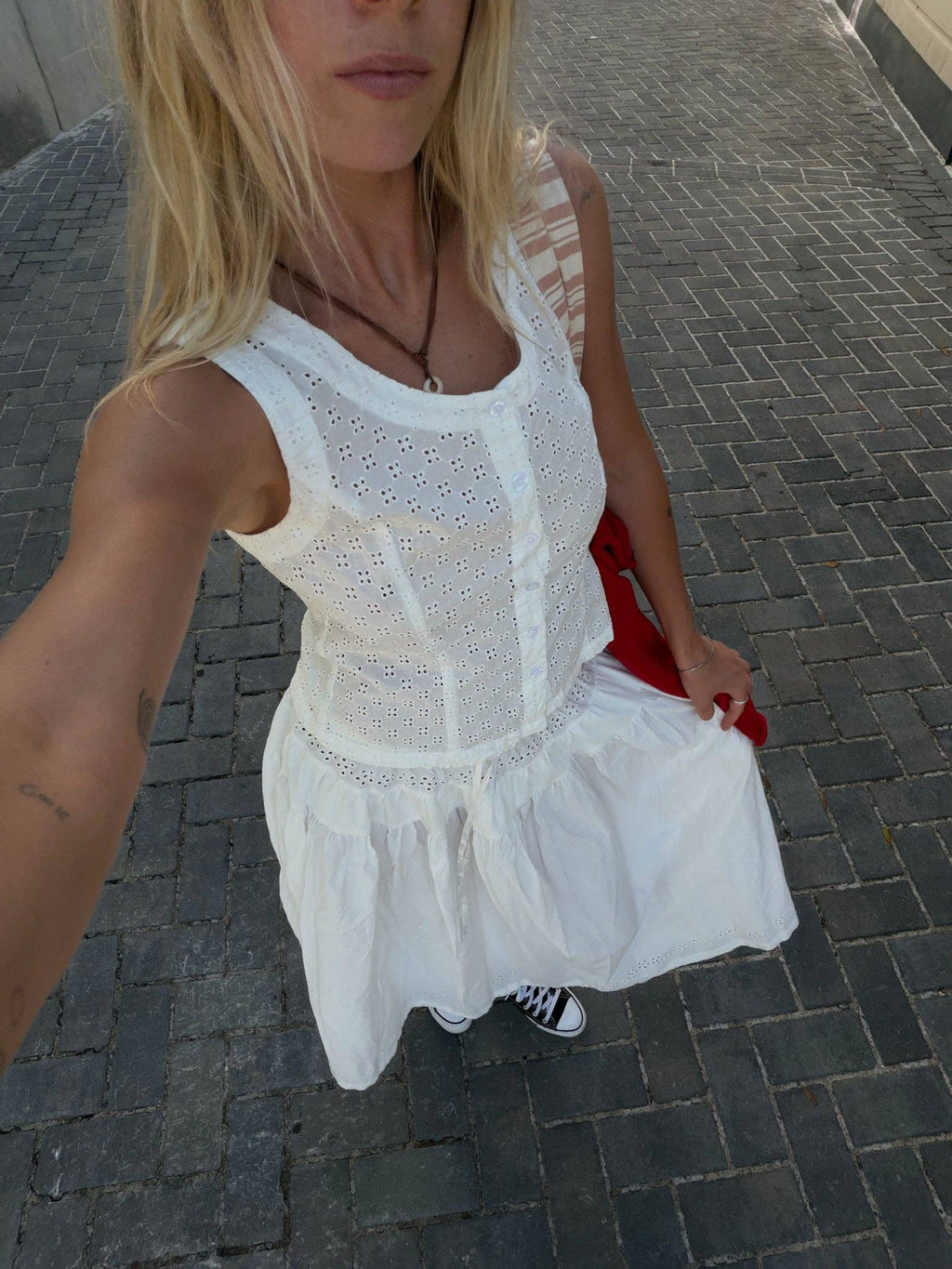 VINTAGE COTTON EYELET LACE TANK TOP