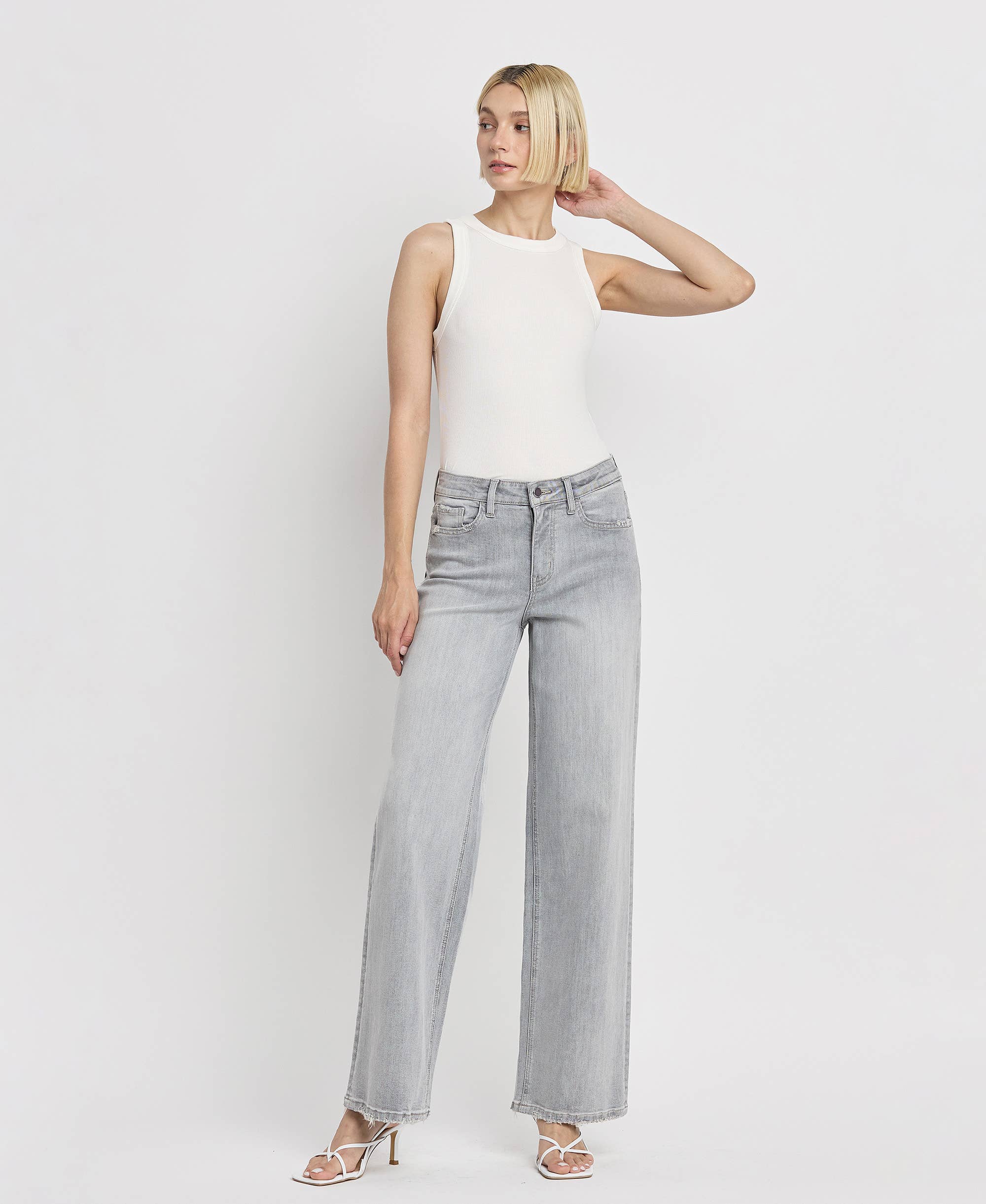 HIGH RISE LIGHT GREY WIDE LEG JEANS F5651