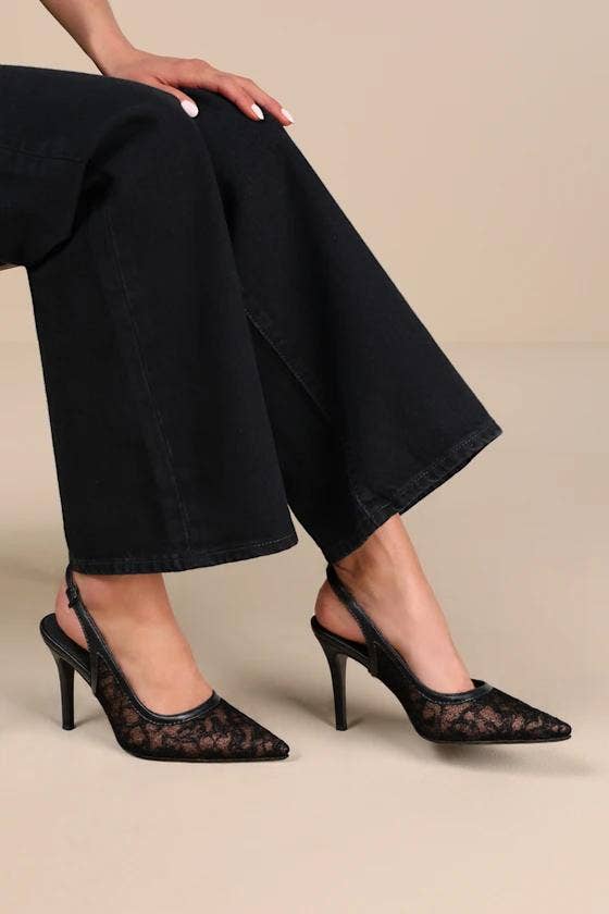 BETHANY-1 POINTED TOE LACE SLINGBACK STILETTO HEEL