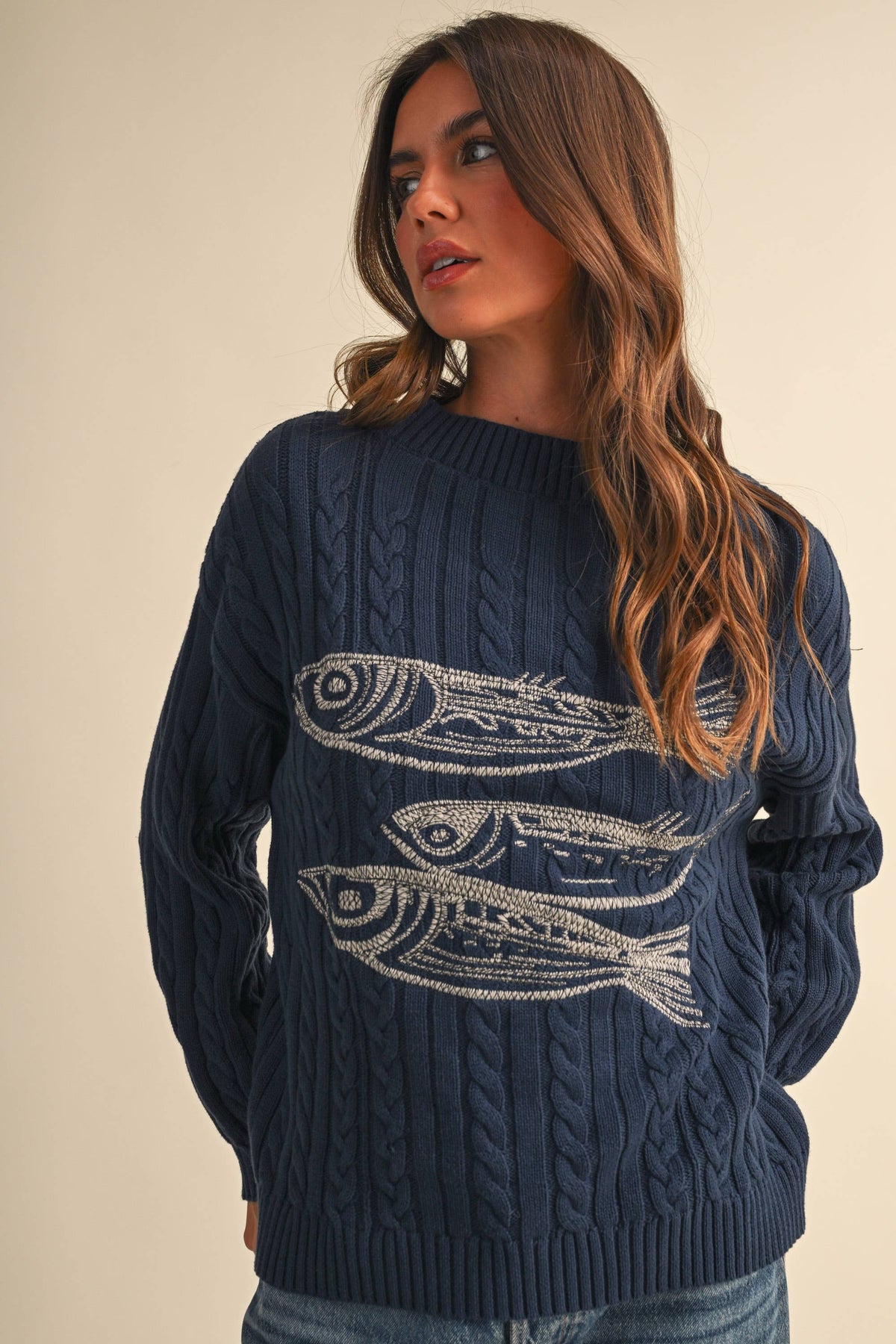 IT4935 BOAT NECK EMBROIDERED HERRING SWEATER TOP