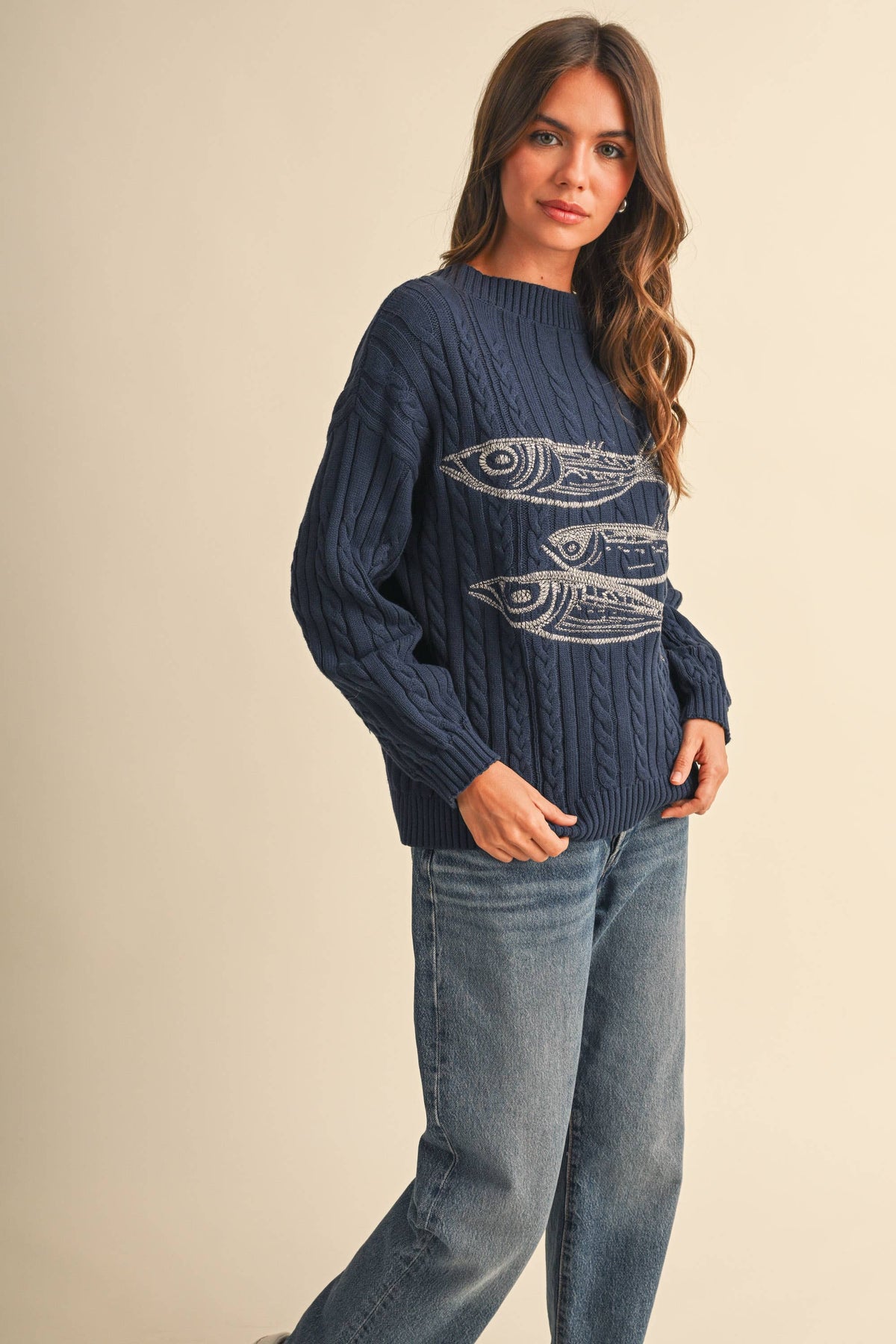 IT4935 BOAT NECK EMBROIDERED HERRING SWEATER TOP