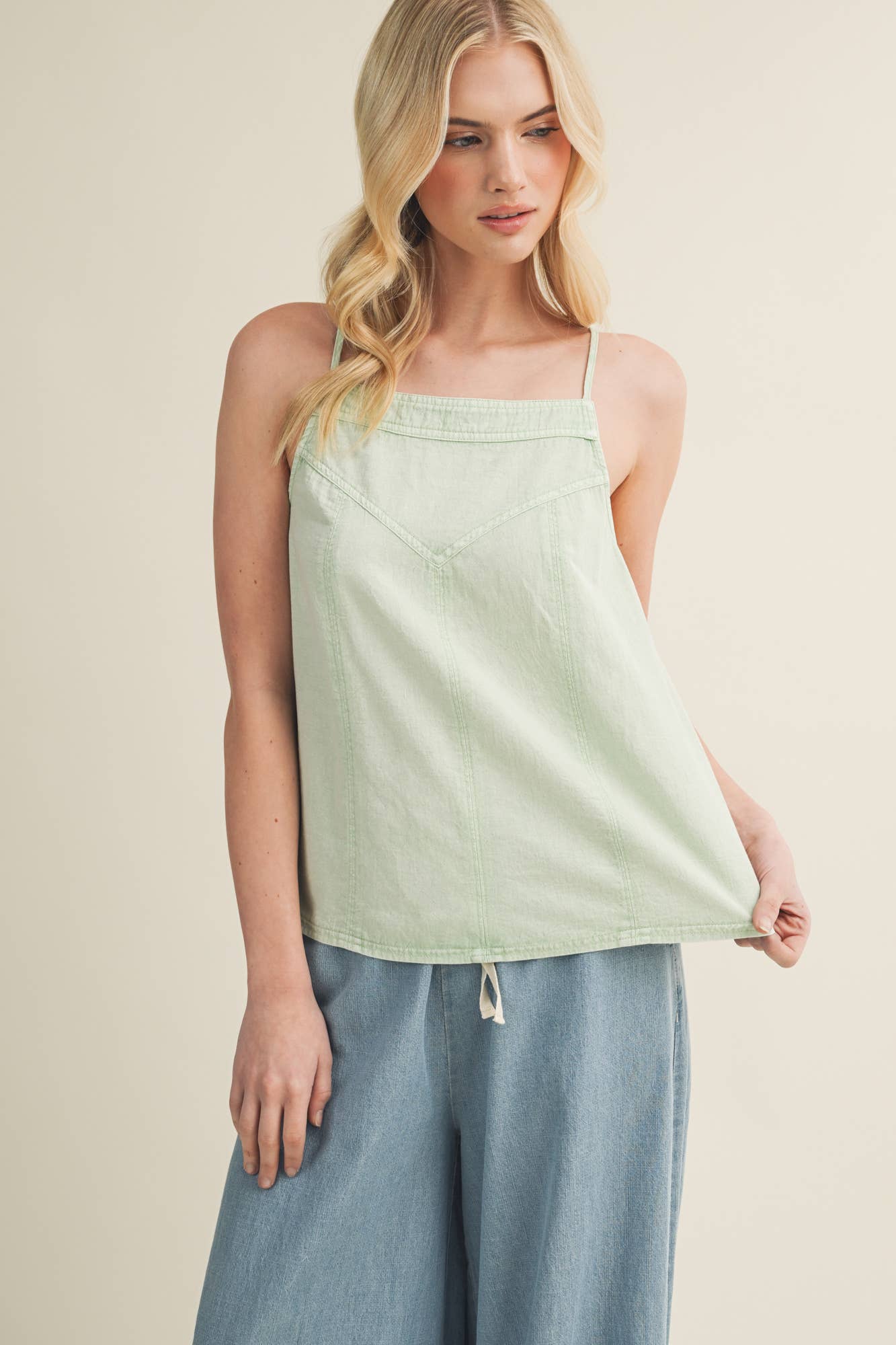 Washed V-Stitch Square Neck Tank