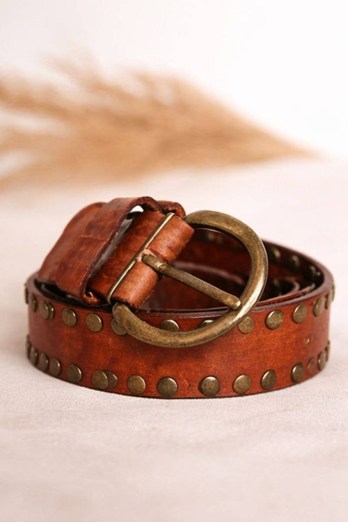 CIRIUS WIDE BROWN LEATHER BELT WITH STUDS