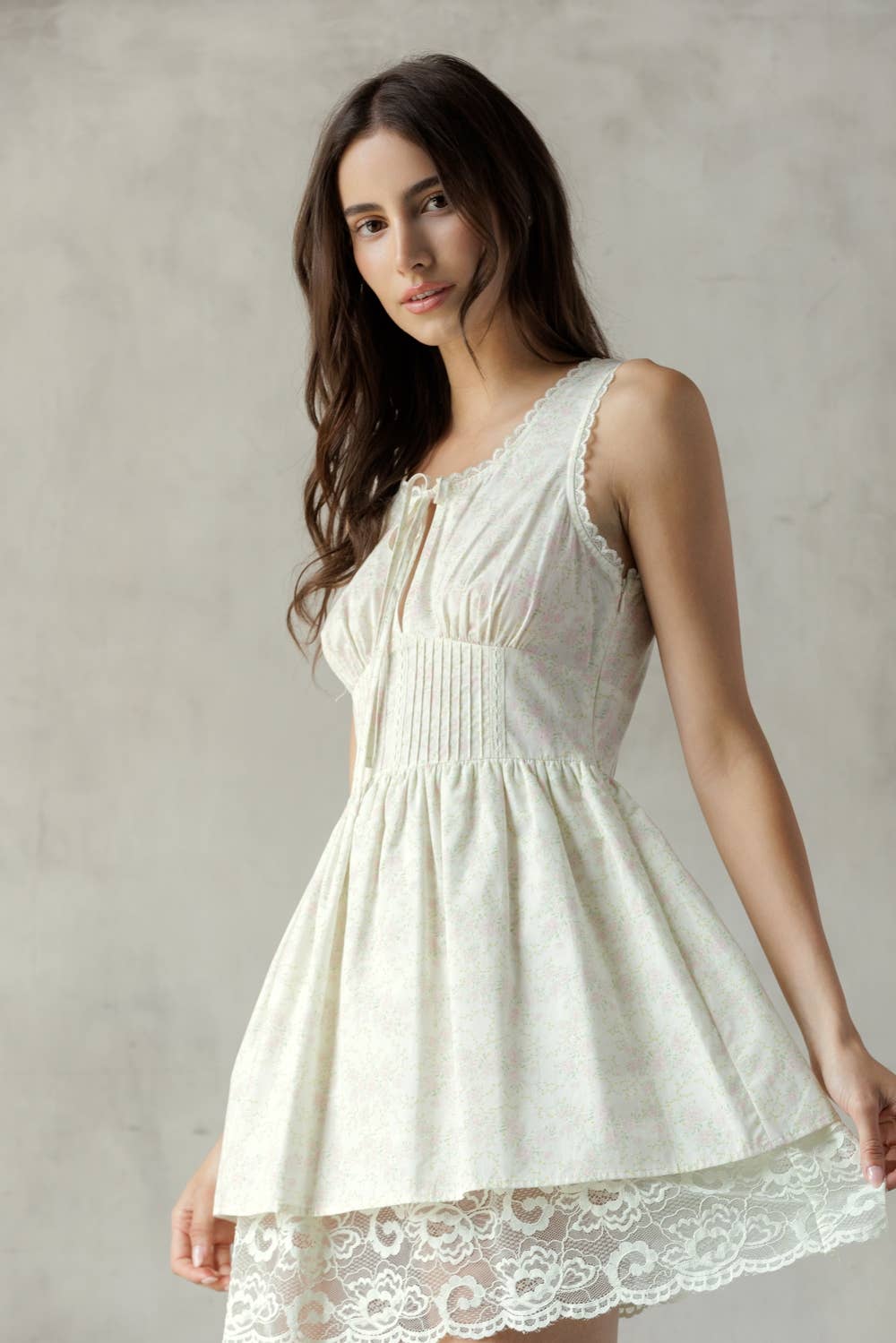 JD8144 - LACE TRIM FLORAL MINI DRESS