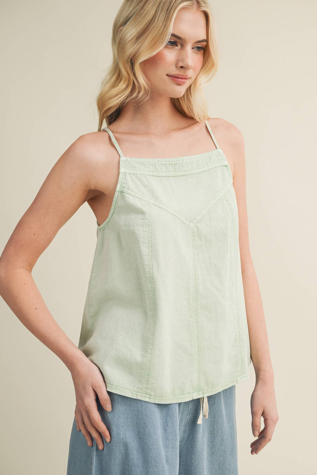 Washed V-Stitch Square Neck Tank