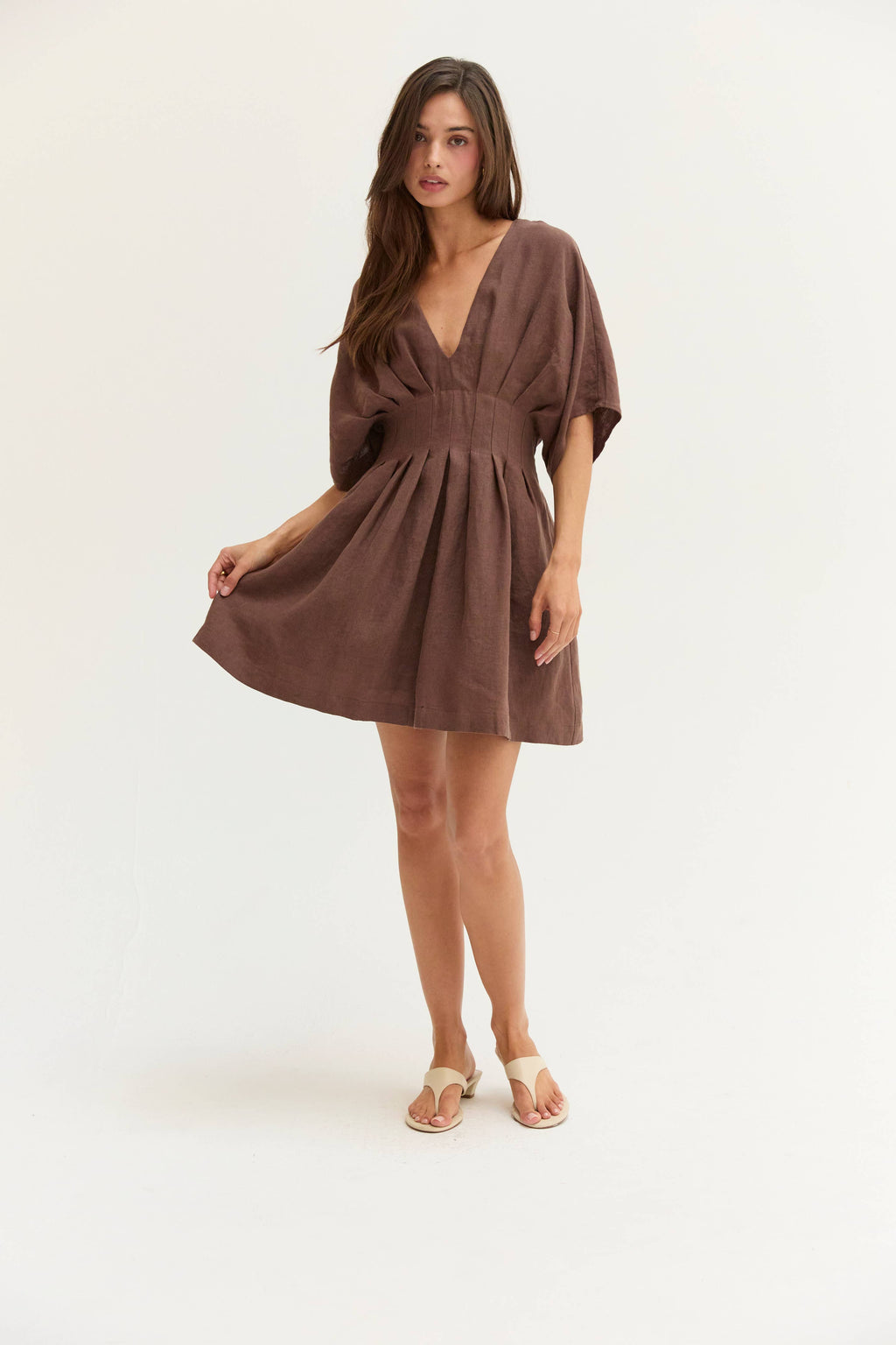 CD9813 - Thea Pleated Linen Mini Dress