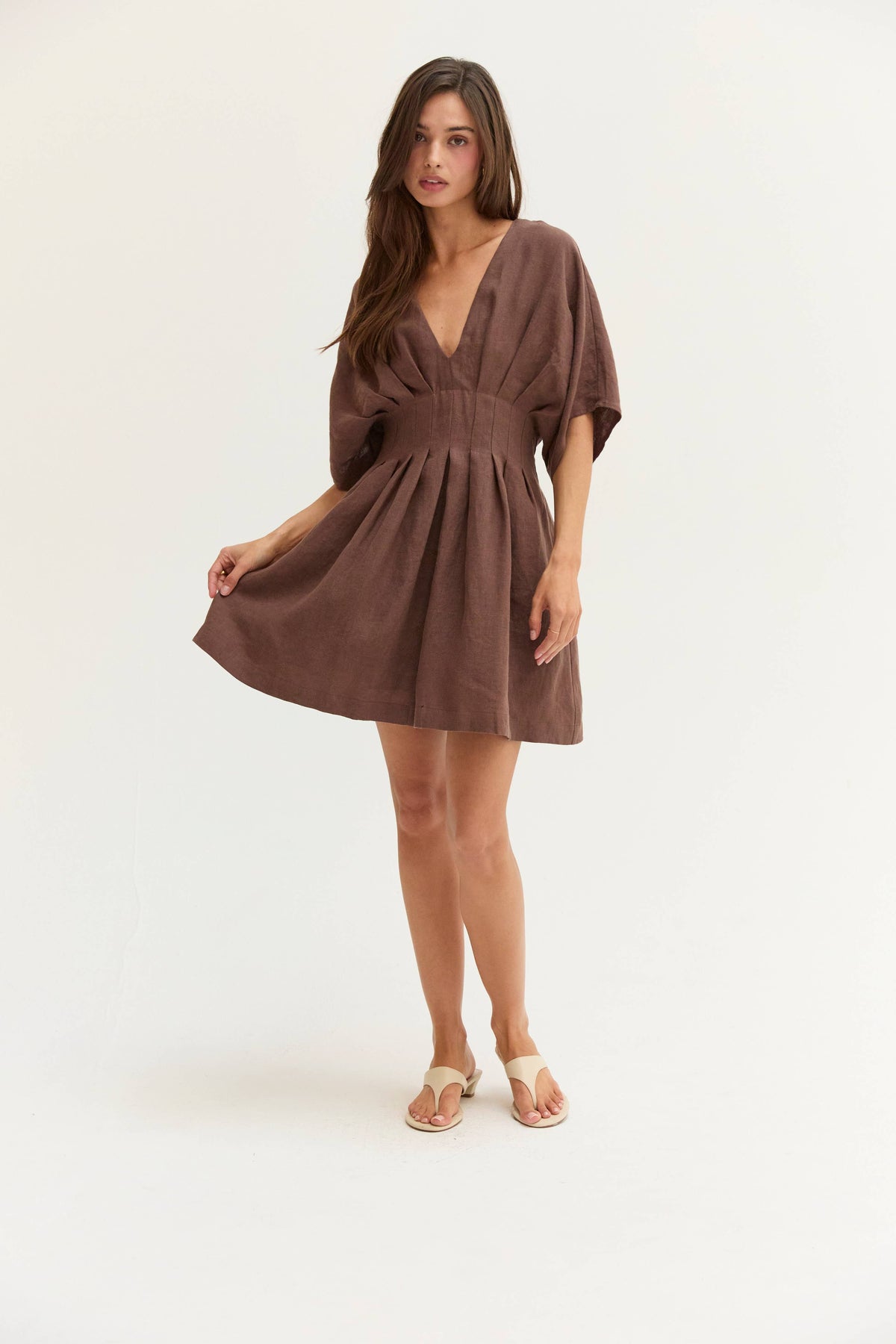 CD9813 - Thea Pleated Linen Mini Dress