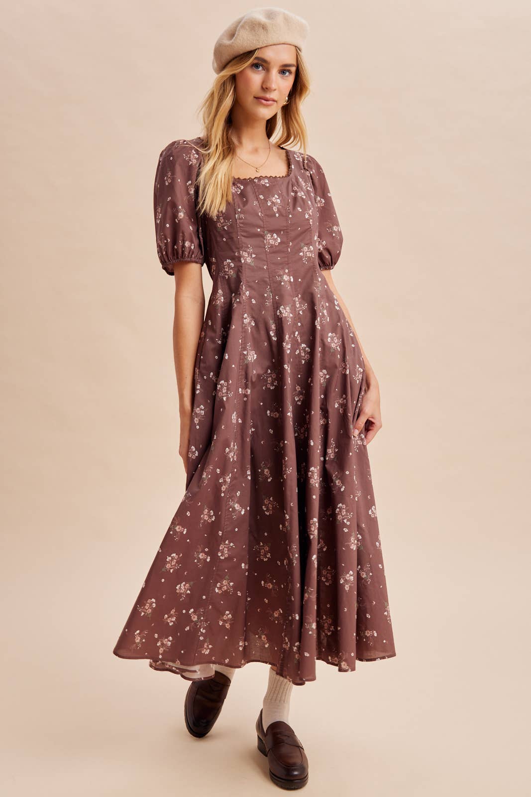 SCOOP NECK FLORAL MAXI DRESS