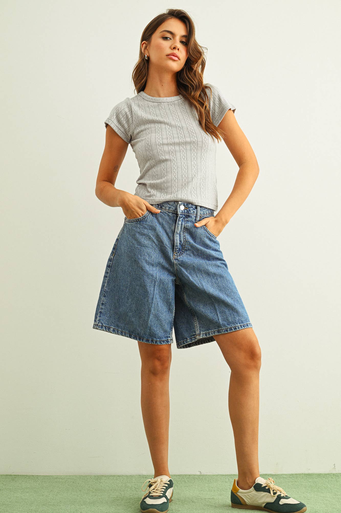 ET6157   POINTELLE FABRIC SHORT SLEEVE TOP