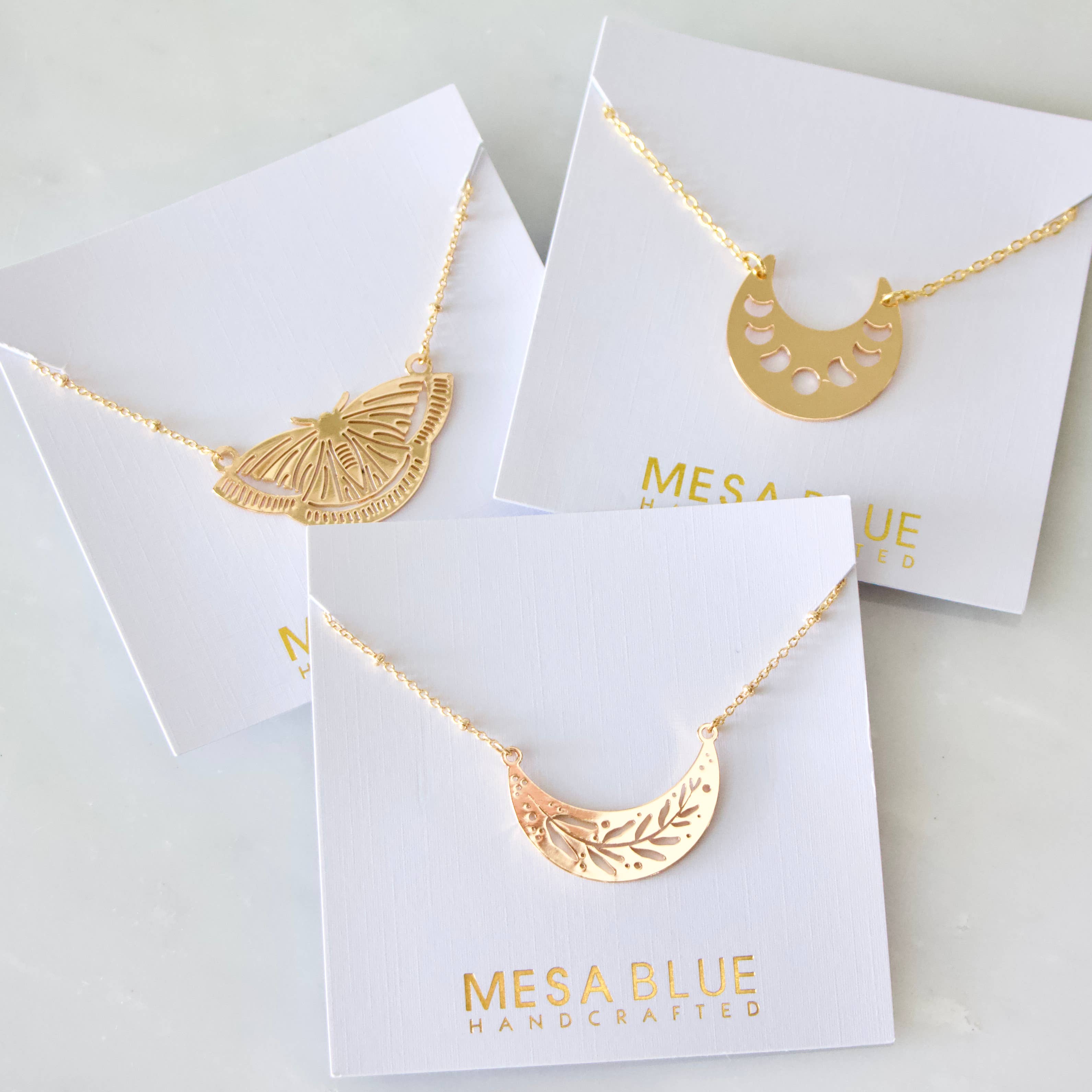 Collar Necklace - Moon Phase, Moth, Leaf