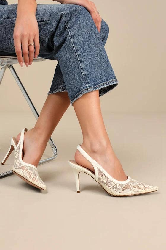 BETHANY-1 POINTED TOE LACE SLINGBACK STILETTO HEEL