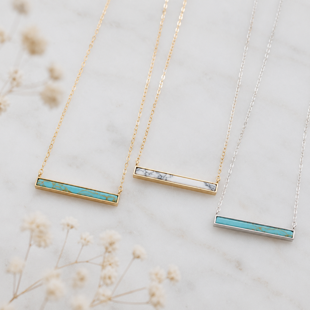 Turquoise Bar Necklace - Gold Filled, Sterling Silver
