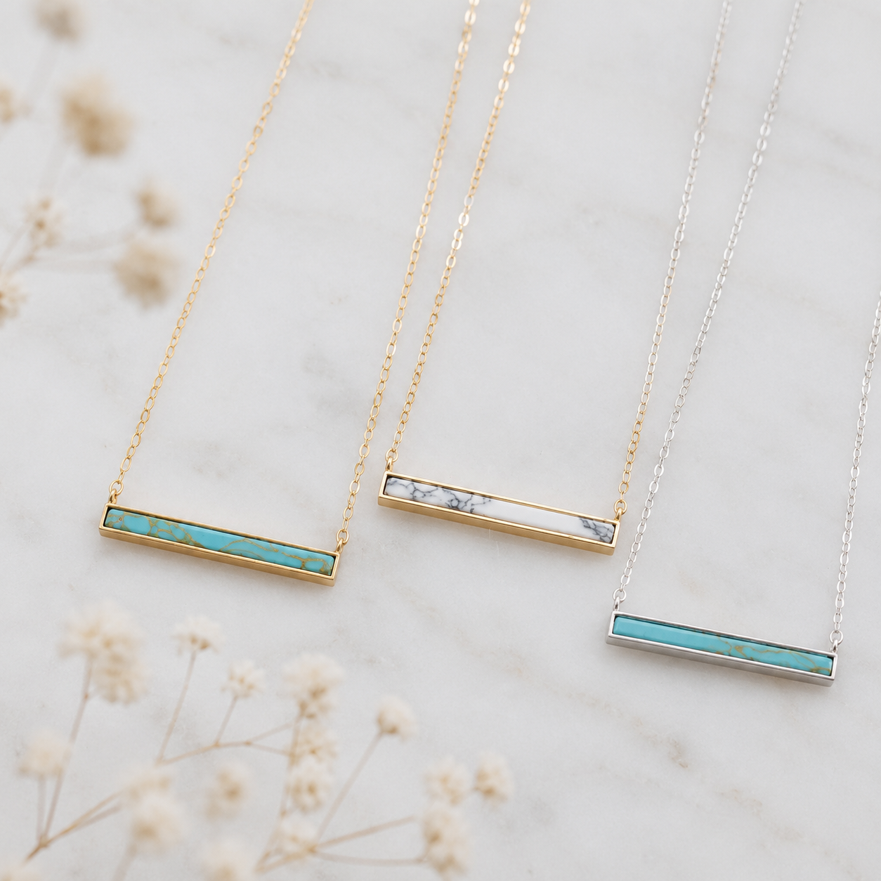 Turquoise Bar Necklace - Gold Filled, Sterling Silver