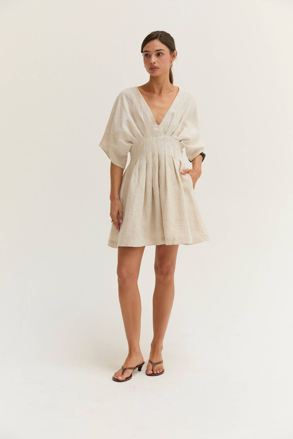 CD9813 - Thea Pleated Linen Mini Dress