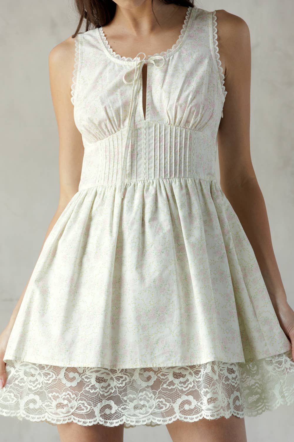 JD8144 - LACE TRIM FLORAL MINI DRESS