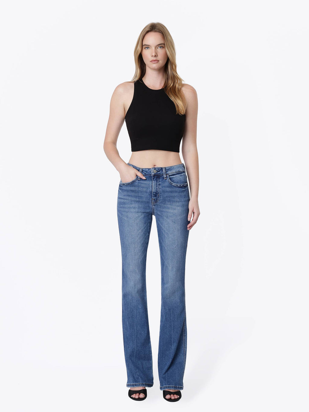 HIGH RISE MEDIUM DARK WASH FULL LENGTH BOOTCUT JEANS F5099