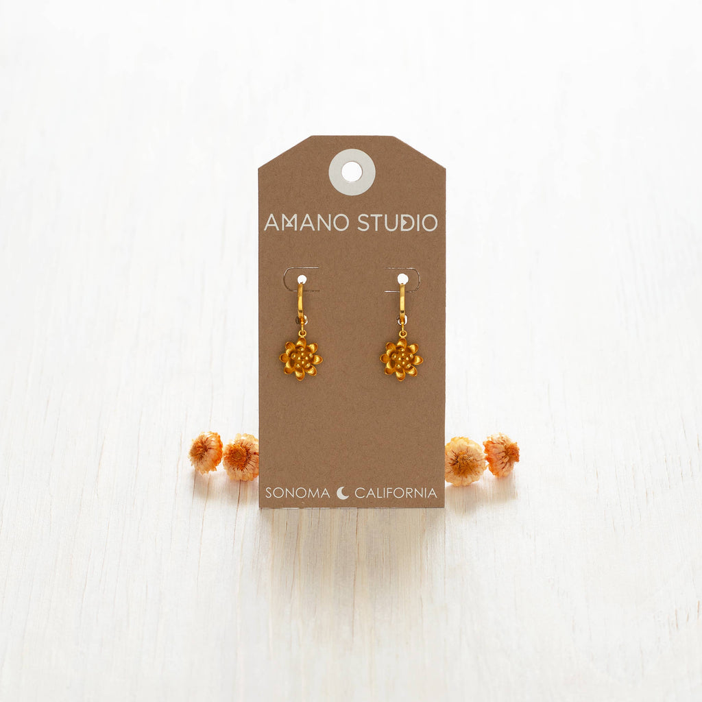 Lotus Flower Huggie Hoop Earrings