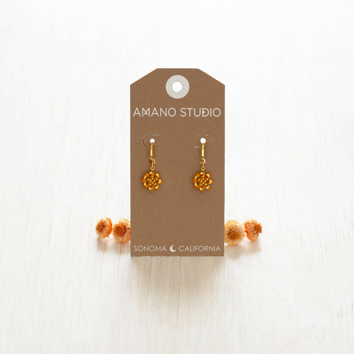 Lotus Flower Huggie Hoop Earrings