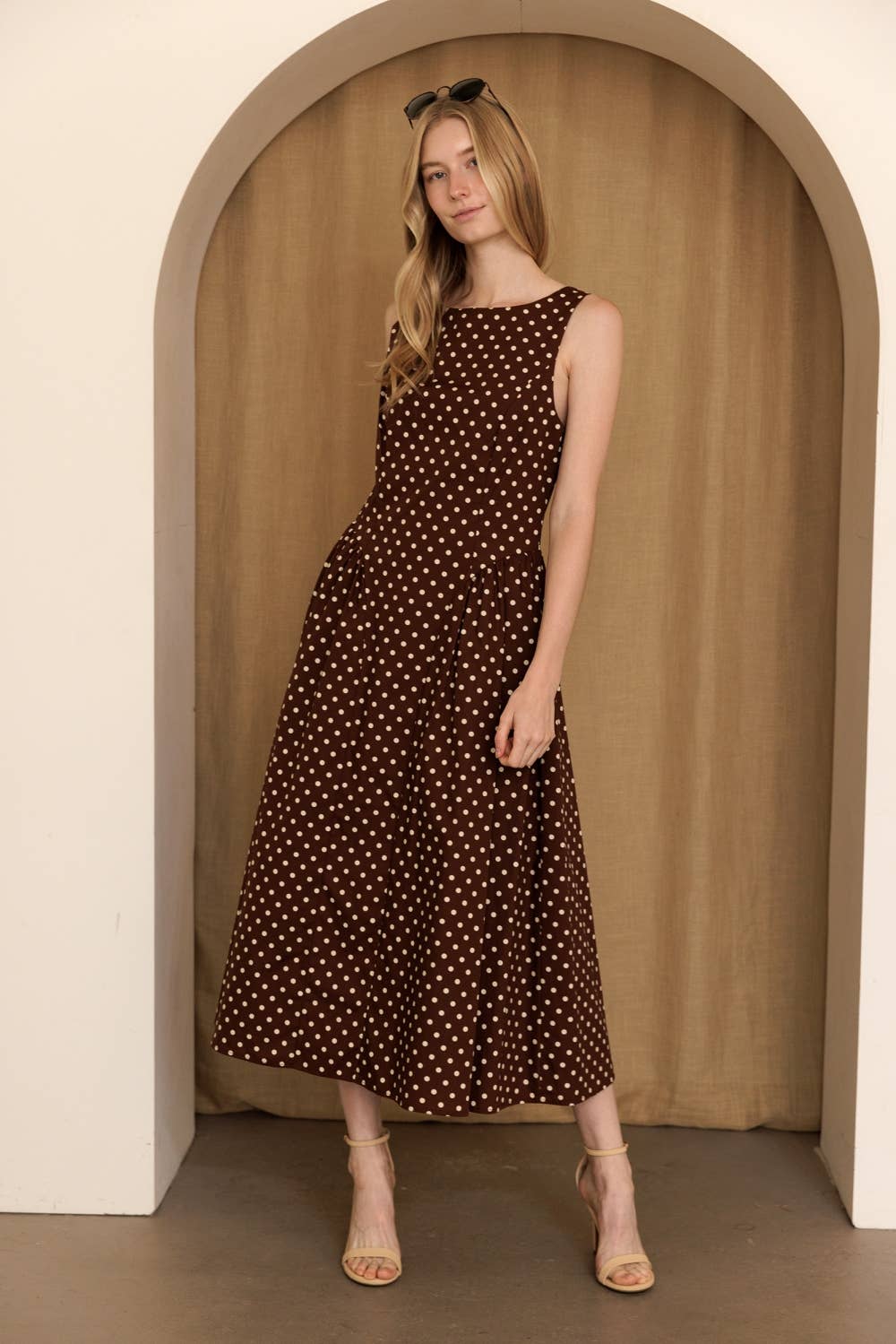 JD10237-1 - POLKA DOT FIT & FLARE MIDI DRESS