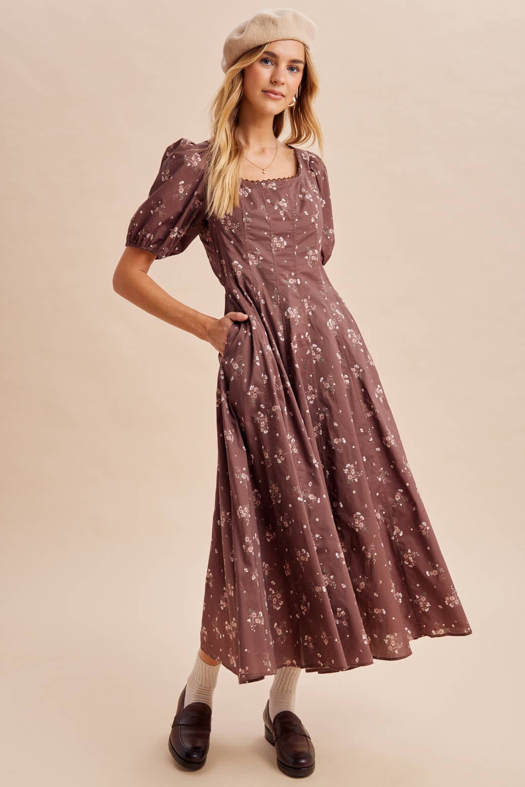 SCOOP NECK FLORAL MAXI DRESS