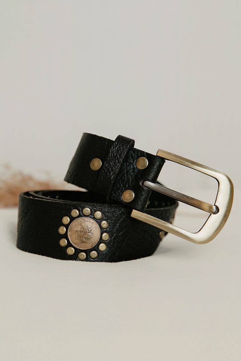 BLACK LEATHER WIDE COIN BELT