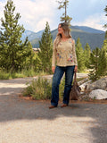Birdsong Bloom Embroidered Top in Almond color
