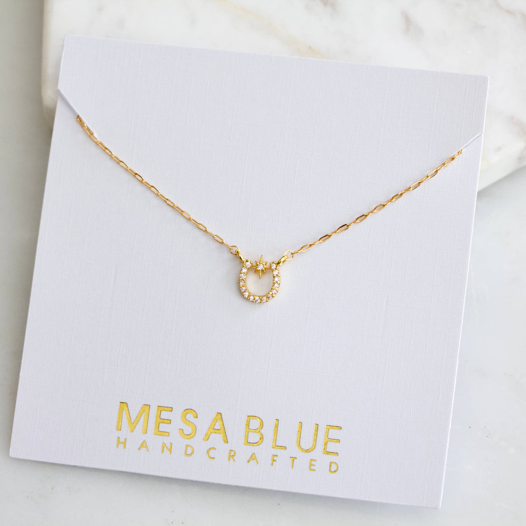 Zircon Lucky Horseshoe Necklace - Gold Filled