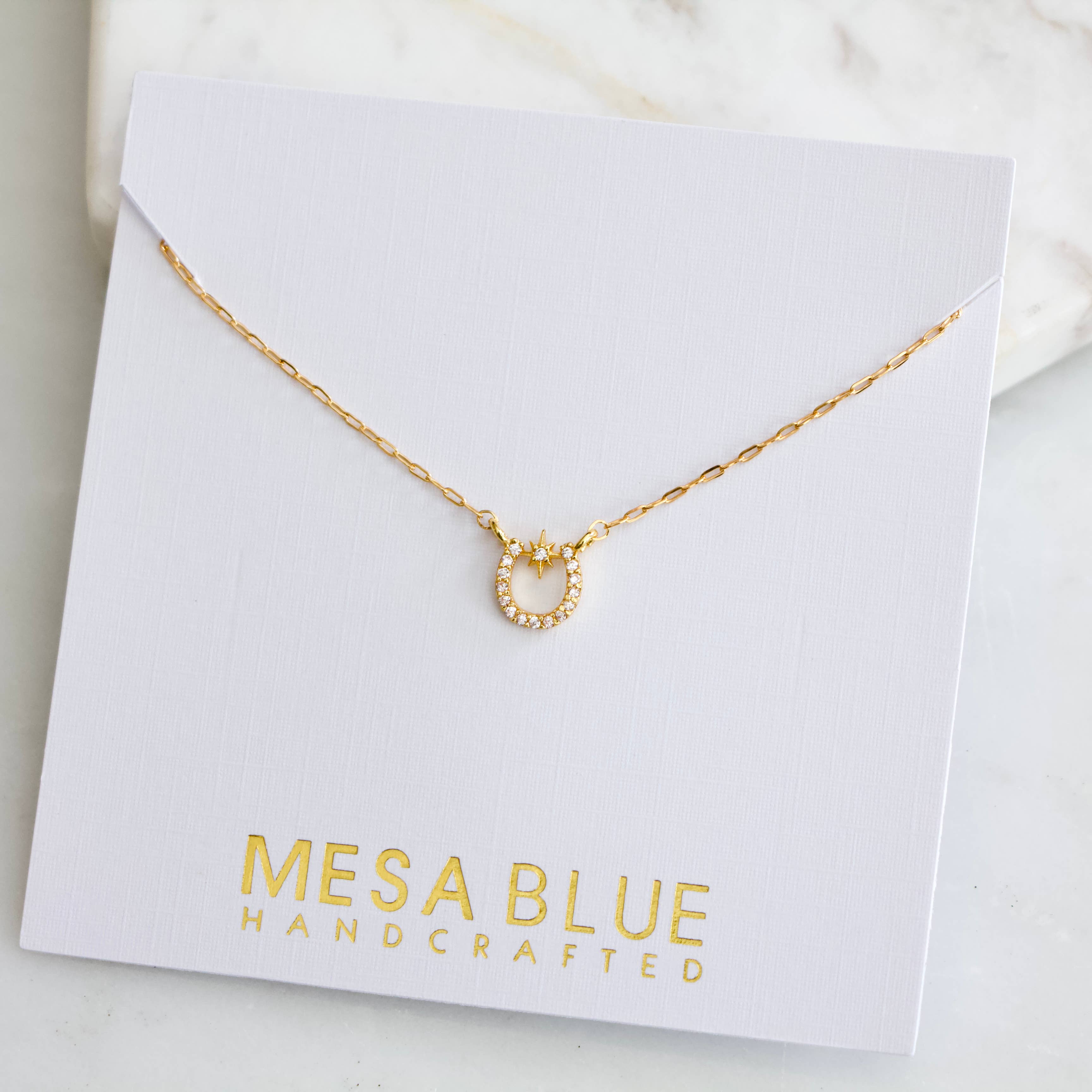 Zircon Lucky Horseshoe Necklace - Gold Filled