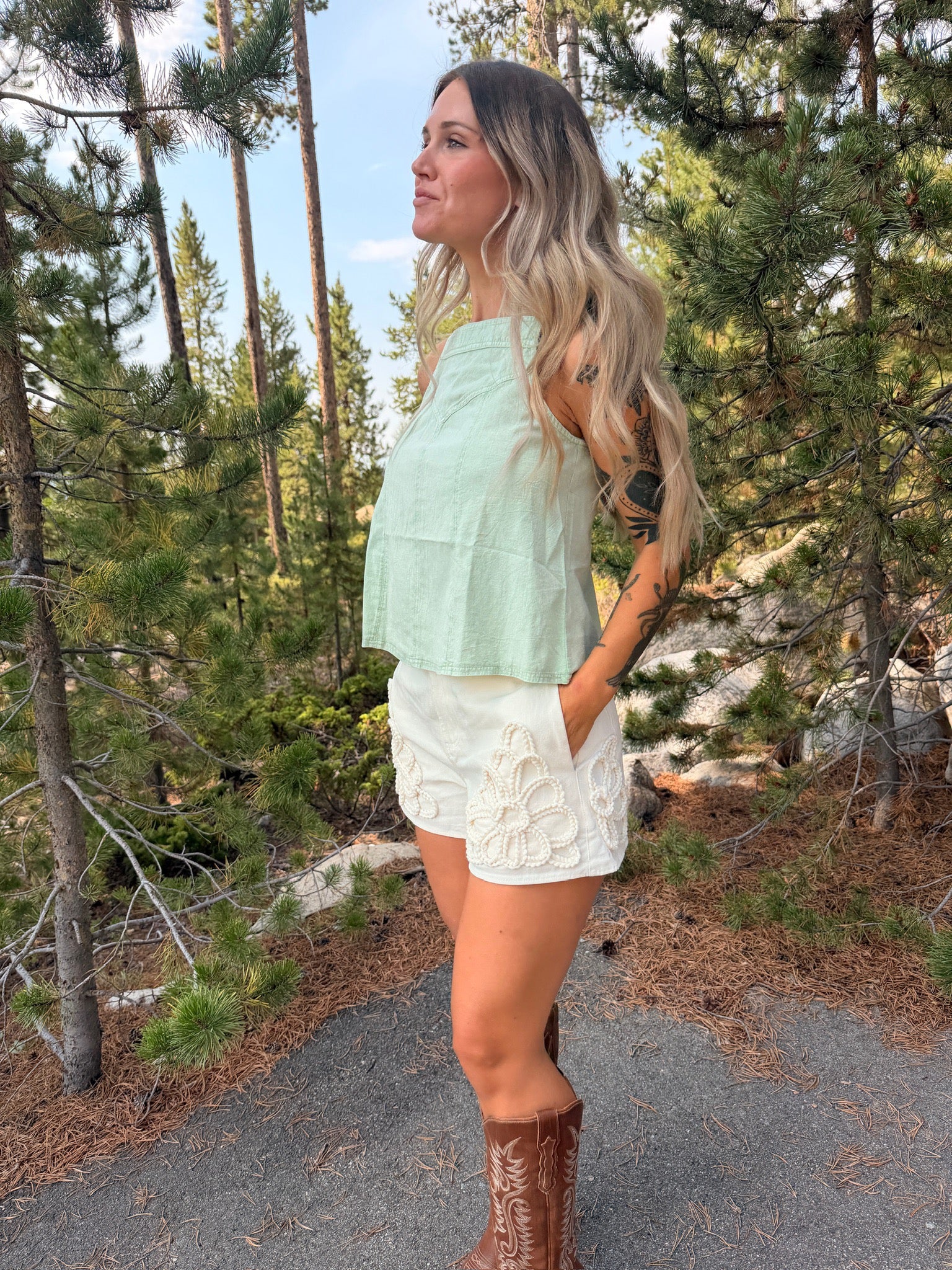 Washed V-Stitch Square Neck Tank
