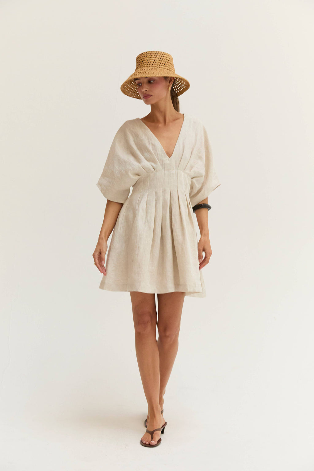 CD9813 - Thea Pleated Linen Mini Dress