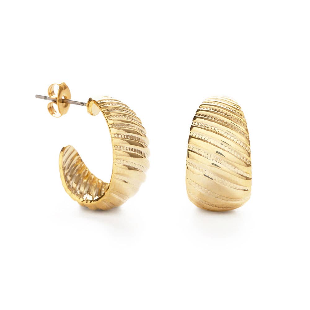 Vintage Beaded Shell Hoop Earrings