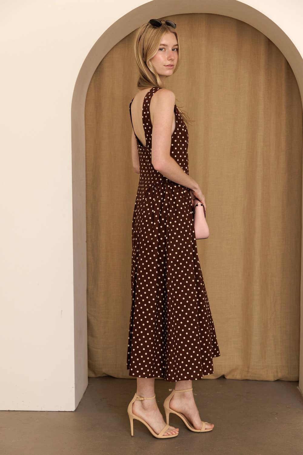 JD10237-1 - POLKA DOT FIT & FLARE MIDI DRESS