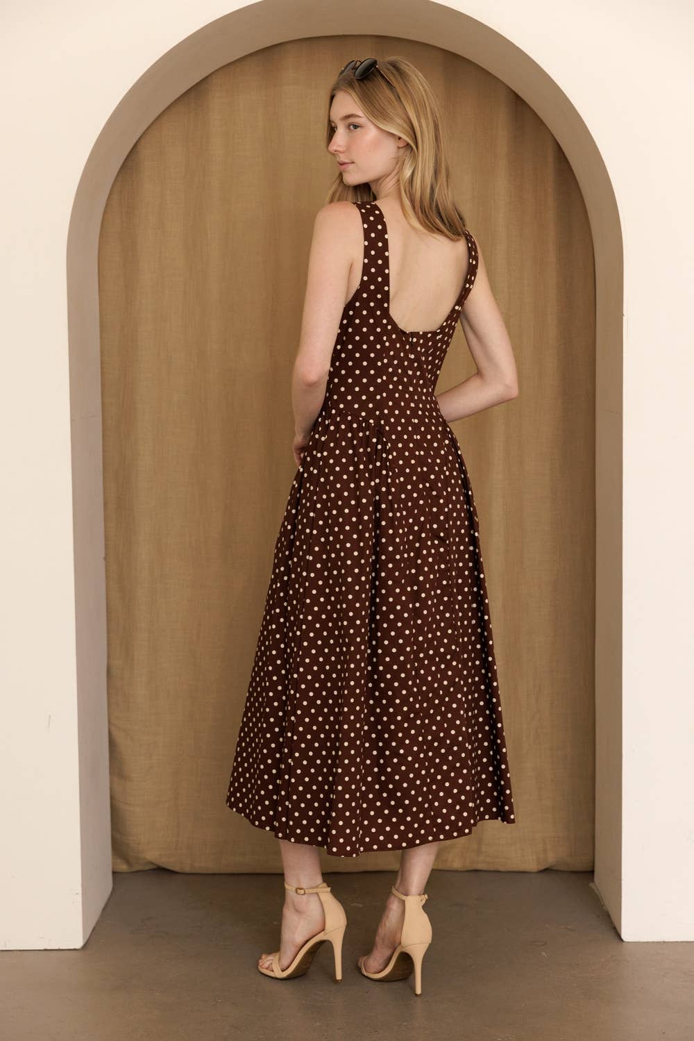 JD10237-1 - POLKA DOT FIT & FLARE MIDI DRESS