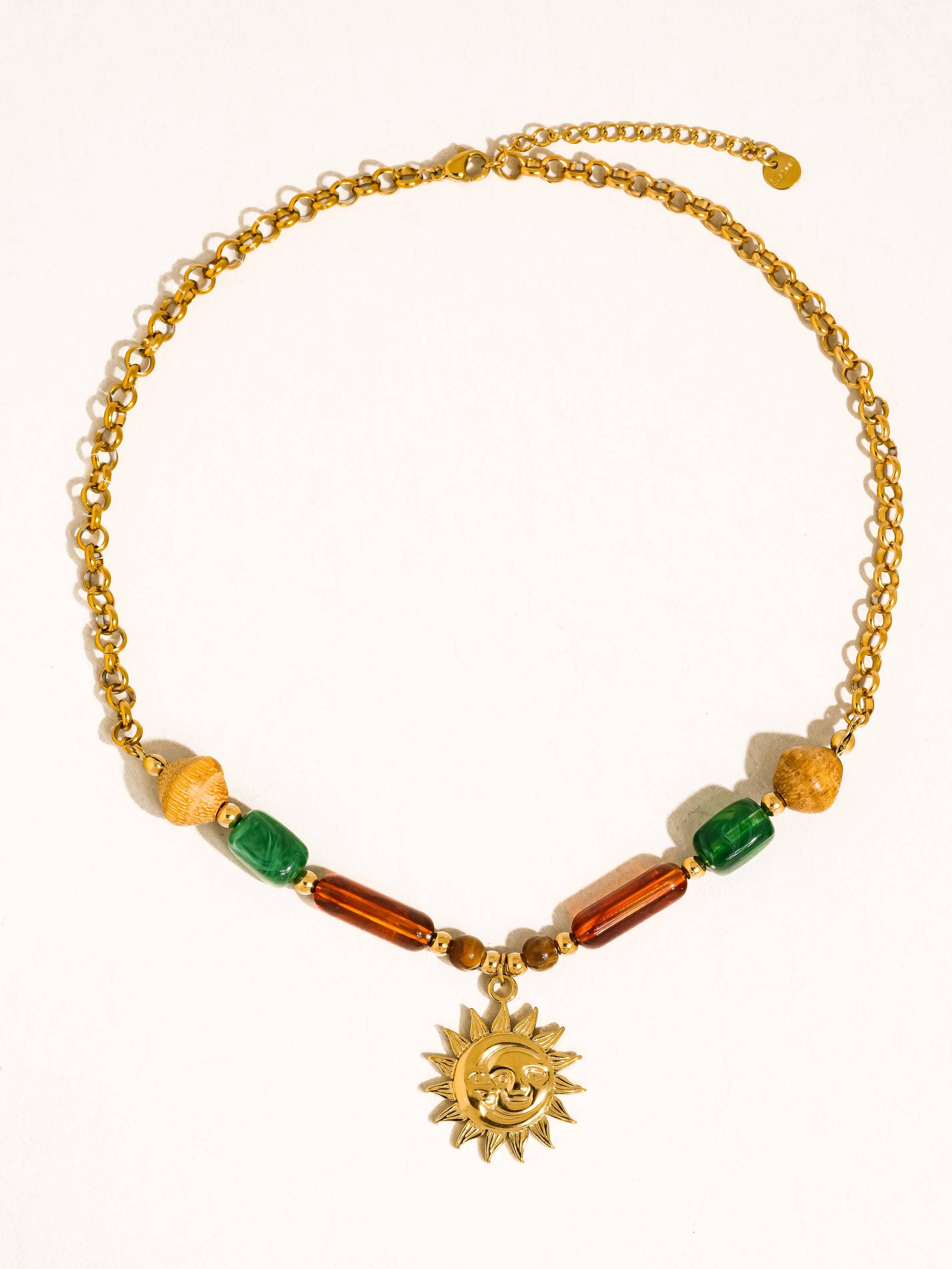 Brisa 18K Gold Non-Tarnish Beaded Sun Pendant Necklace