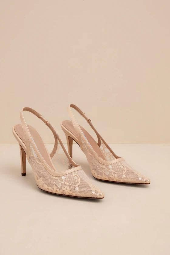 BETHANY-1 POINTED TOE LACE SLINGBACK STILETTO HEEL