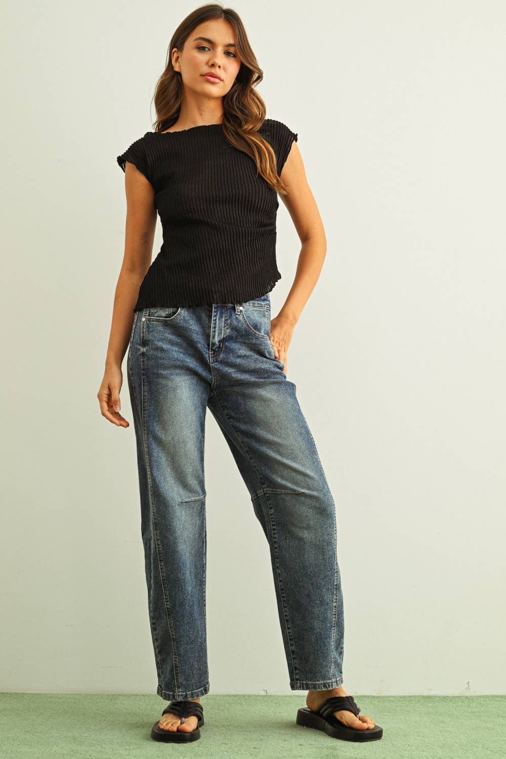 ET6415 CRINKLED FABRIC CAP SLEEVE TOP WITH SHIRRING DETAIL