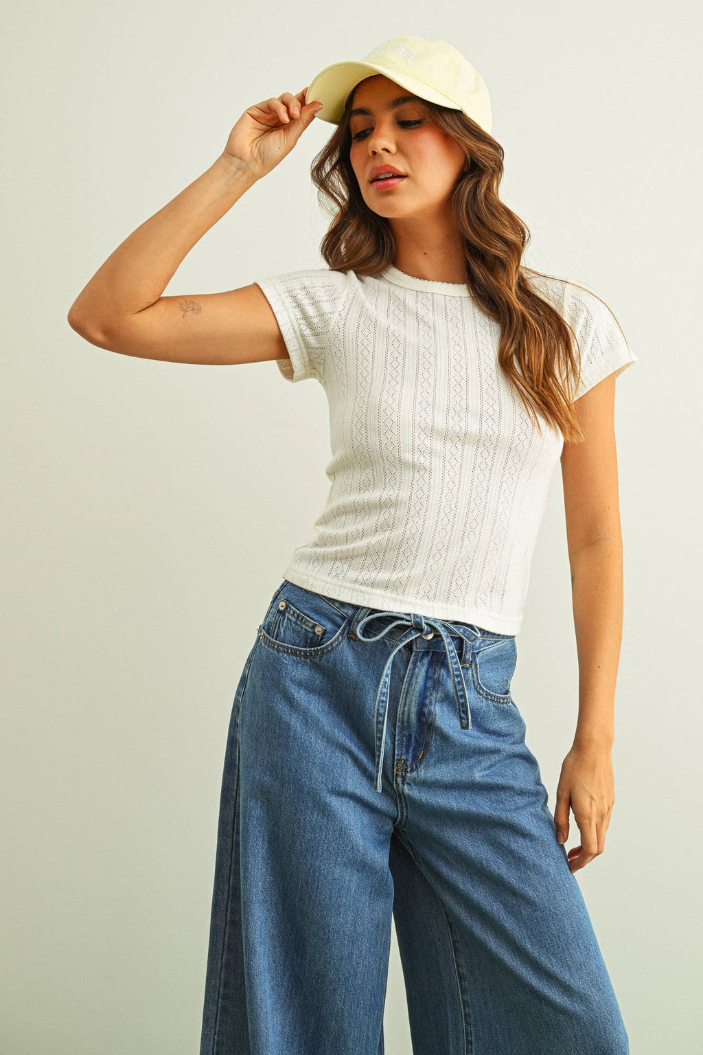 ET6157   POINTELLE FABRIC SHORT SLEEVE TOP