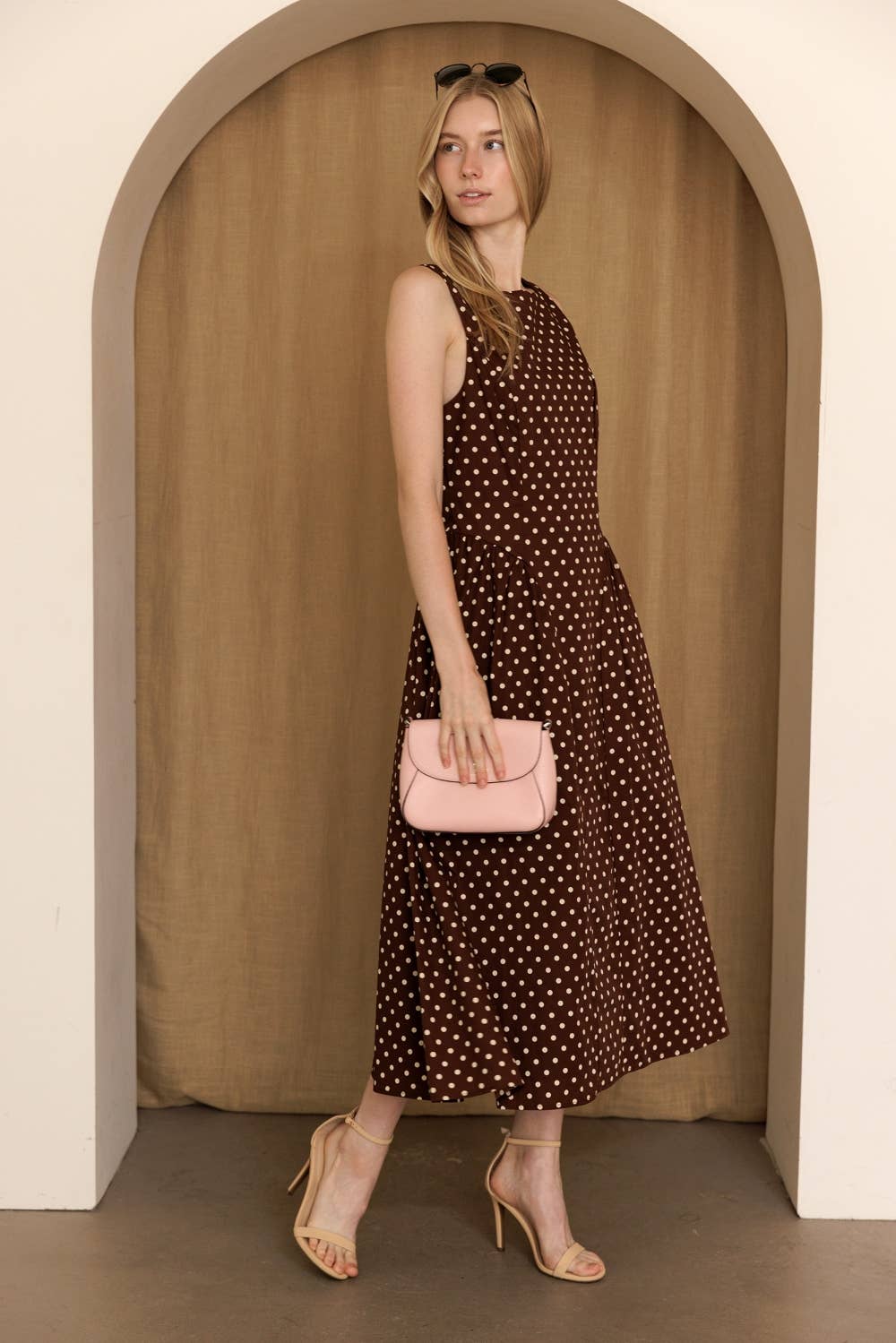 JD10237-1 - POLKA DOT FIT & FLARE MIDI DRESS