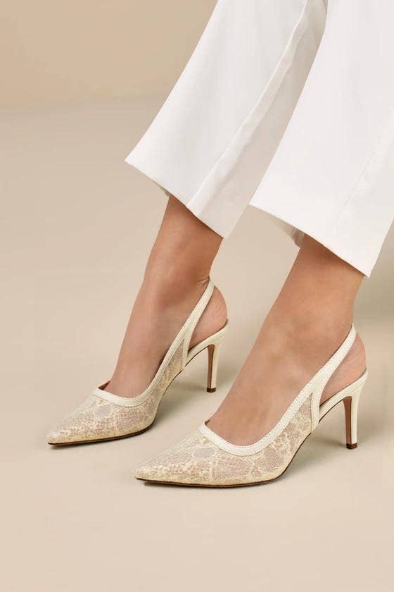 BETHANY-1 POINTED TOE LACE SLINGBACK STILETTO HEEL