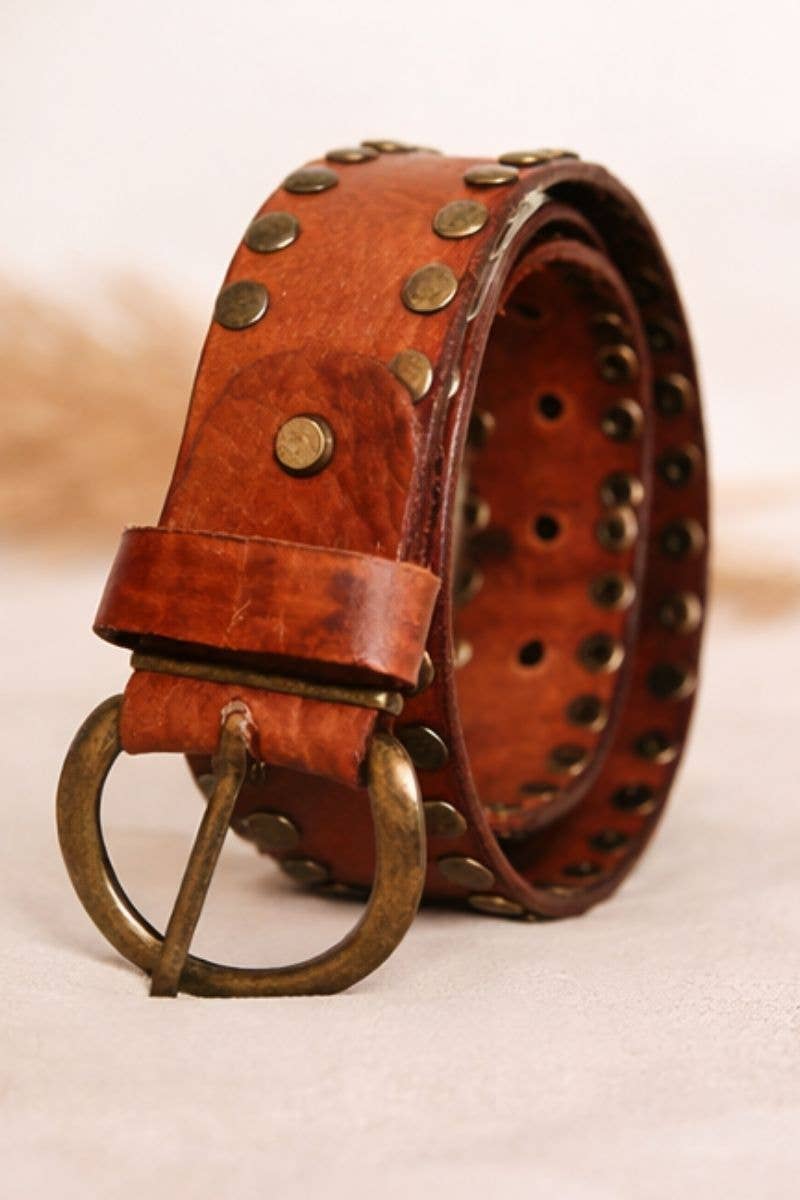 CIRIUS WIDE BROWN LEATHER BELT WITH STUDS