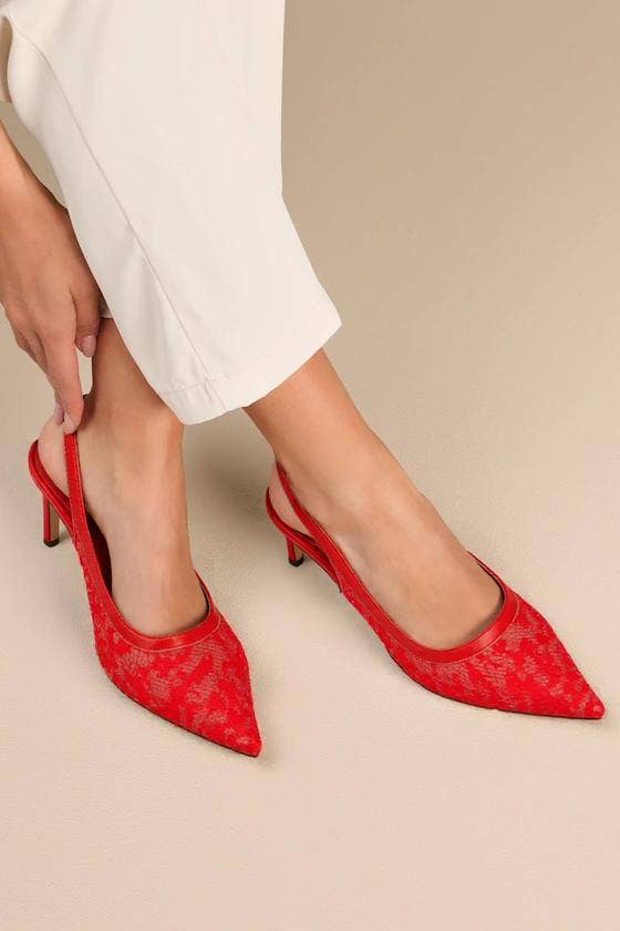 BETHANY-1 POINTED TOE LACE SLINGBACK STILETTO HEEL