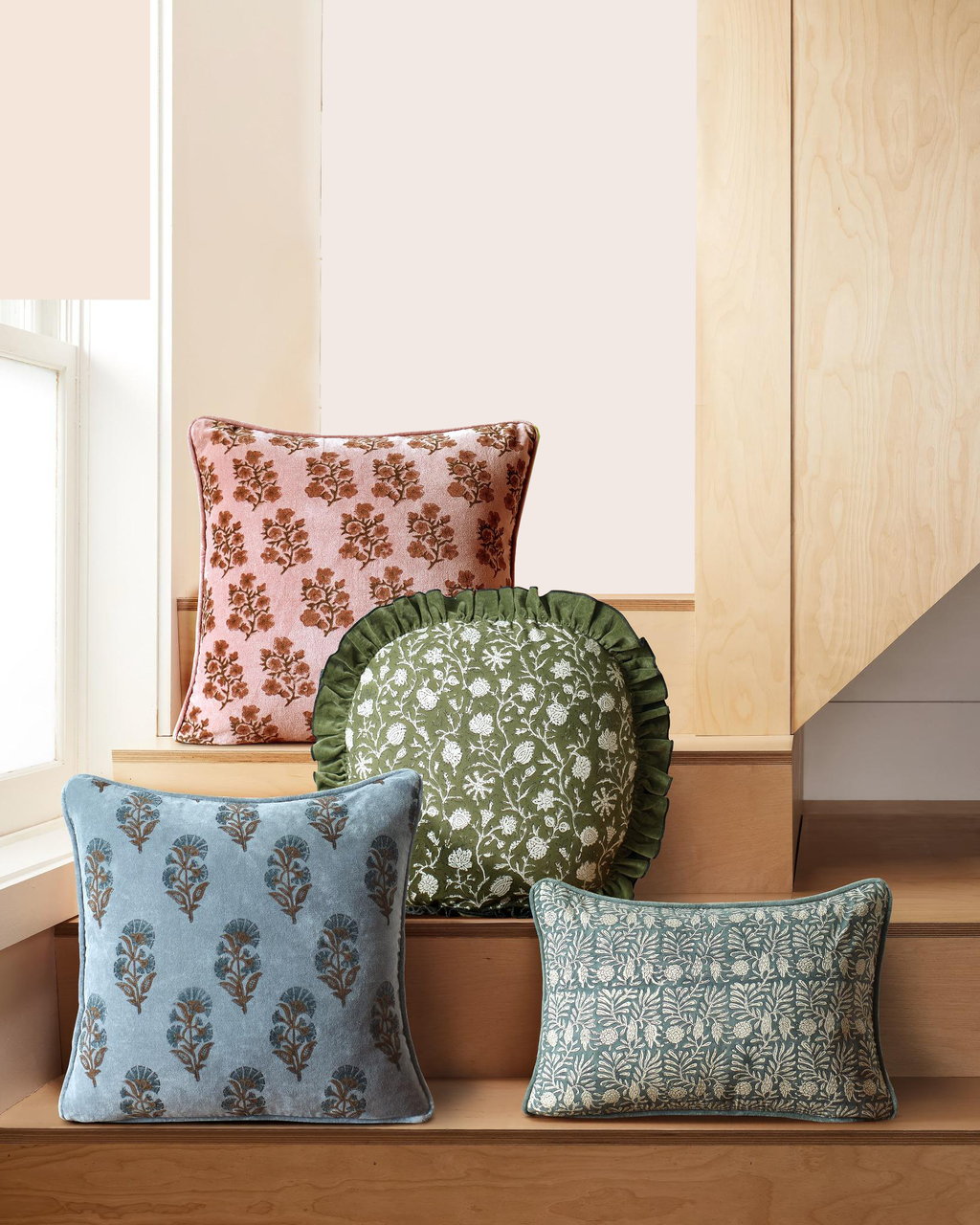 Block Print Leaf Squares Pillow
