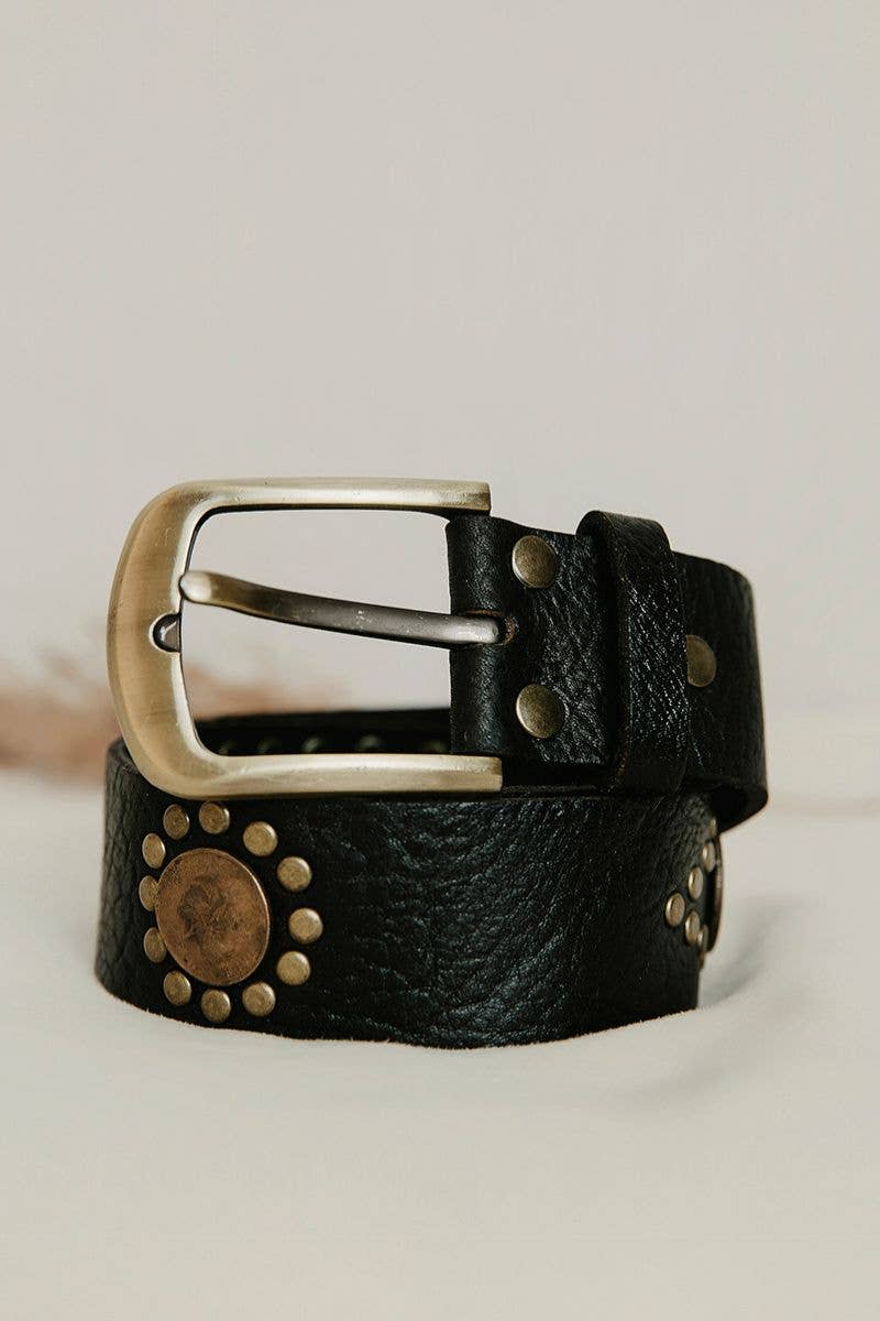 BLACK LEATHER WIDE COIN BELT