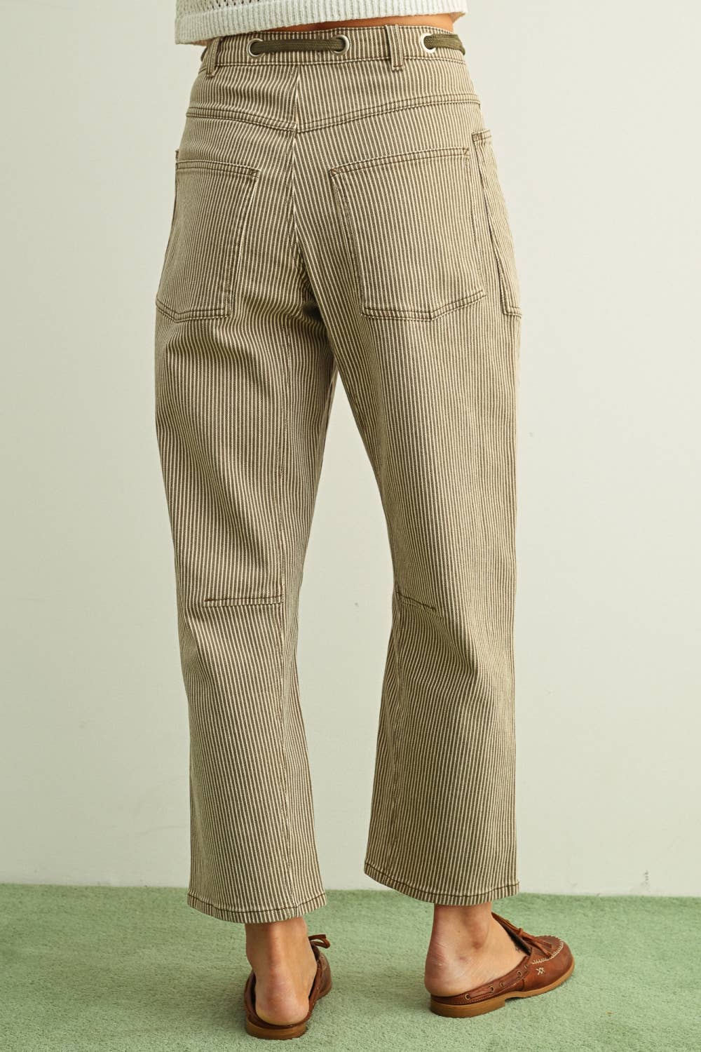 P6194   STRIPED PATTERN WASHED BARREL PANTS WITH BELT