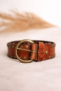 CIRIUS WIDE BROWN LEATHER BELT WITH STUDS