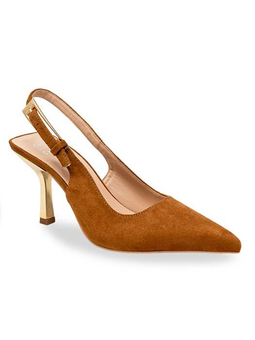 EZEKI-1 LONG BUCKLE SLINGBACK METALLIC HEEL PUMP