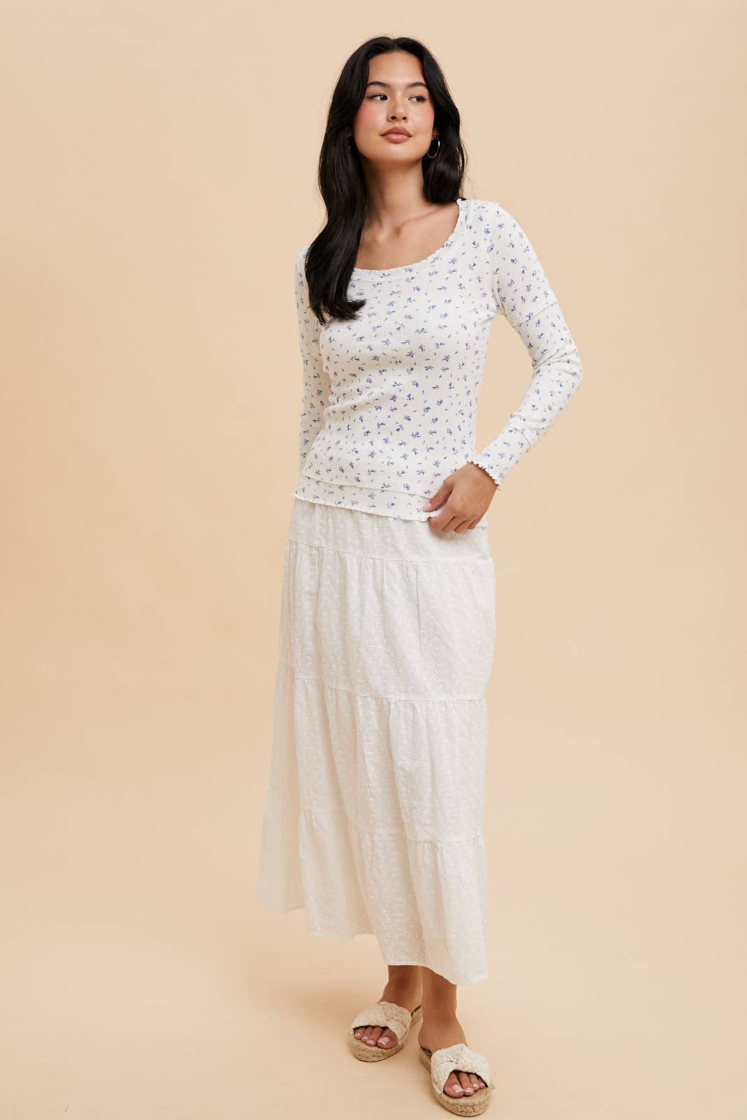 LETTUCE EDGE COTTON FLORAL TOP