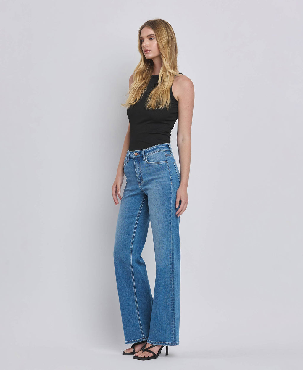 HIGH RISE MEDIUM WASH WIDE JEANS F5296MD