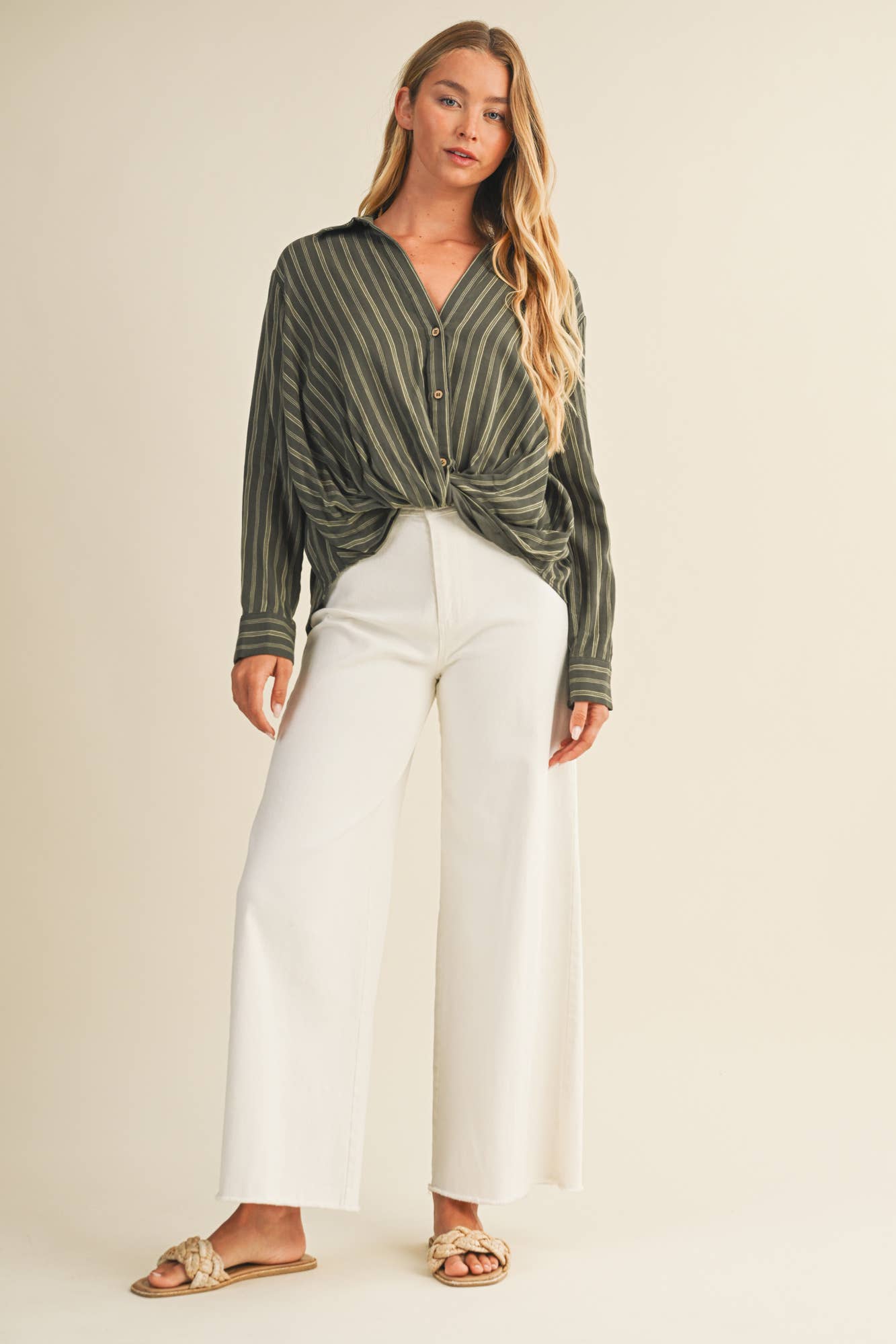 Vertical Stripe Twist Front Shirt