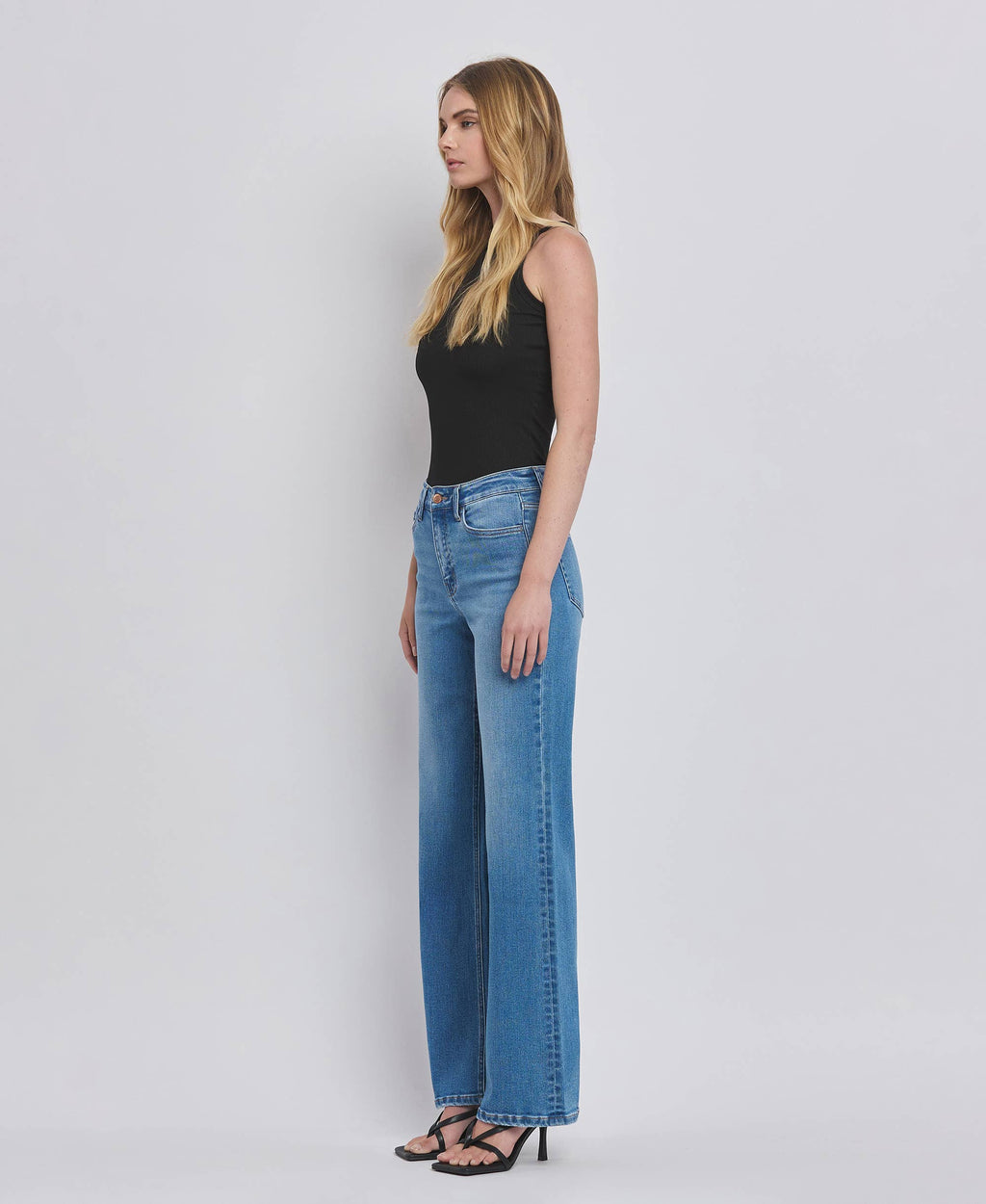 HIGH RISE MEDIUM WASH WIDE JEANS F5296MD